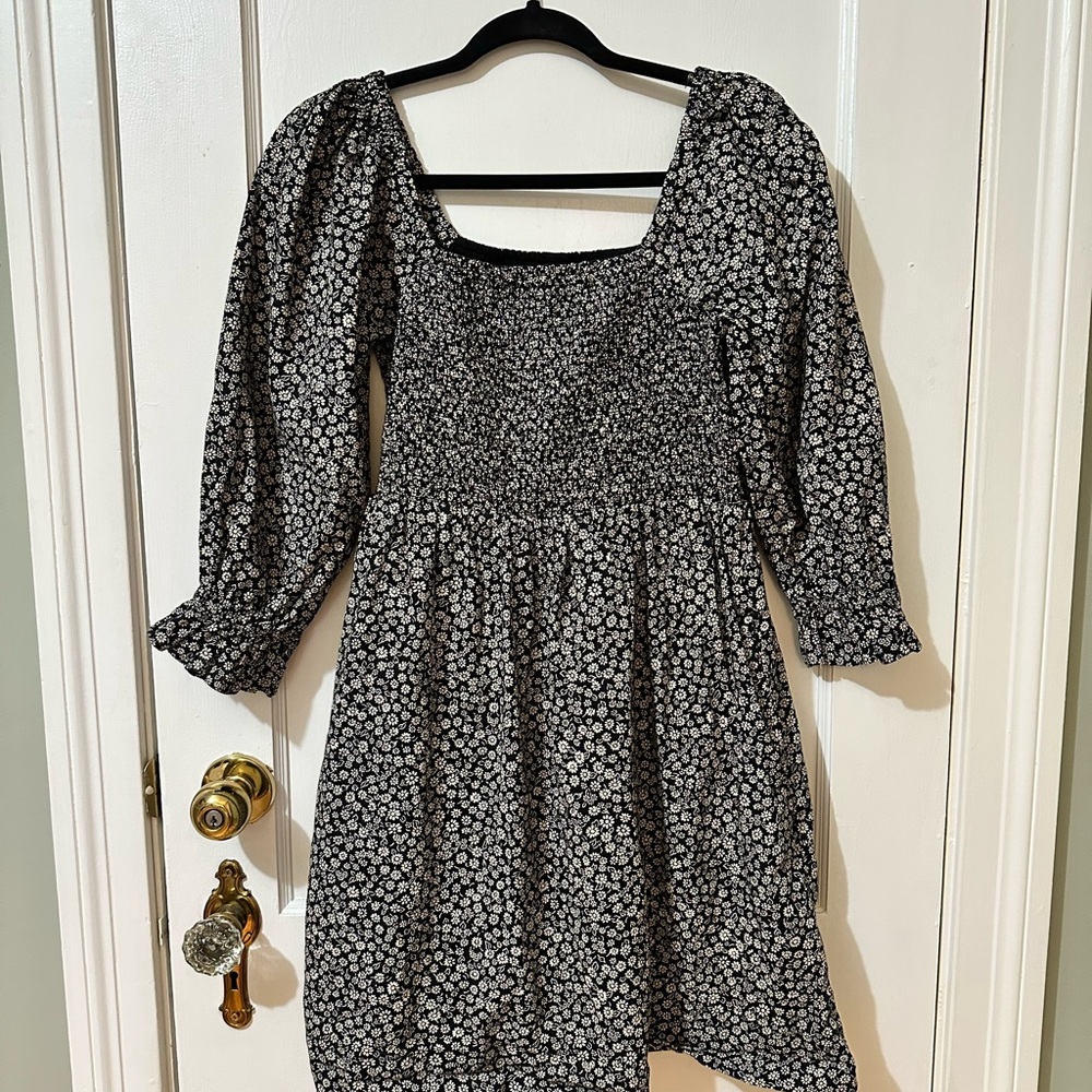 Madewell Black and White Floral Long Sleeve Dress